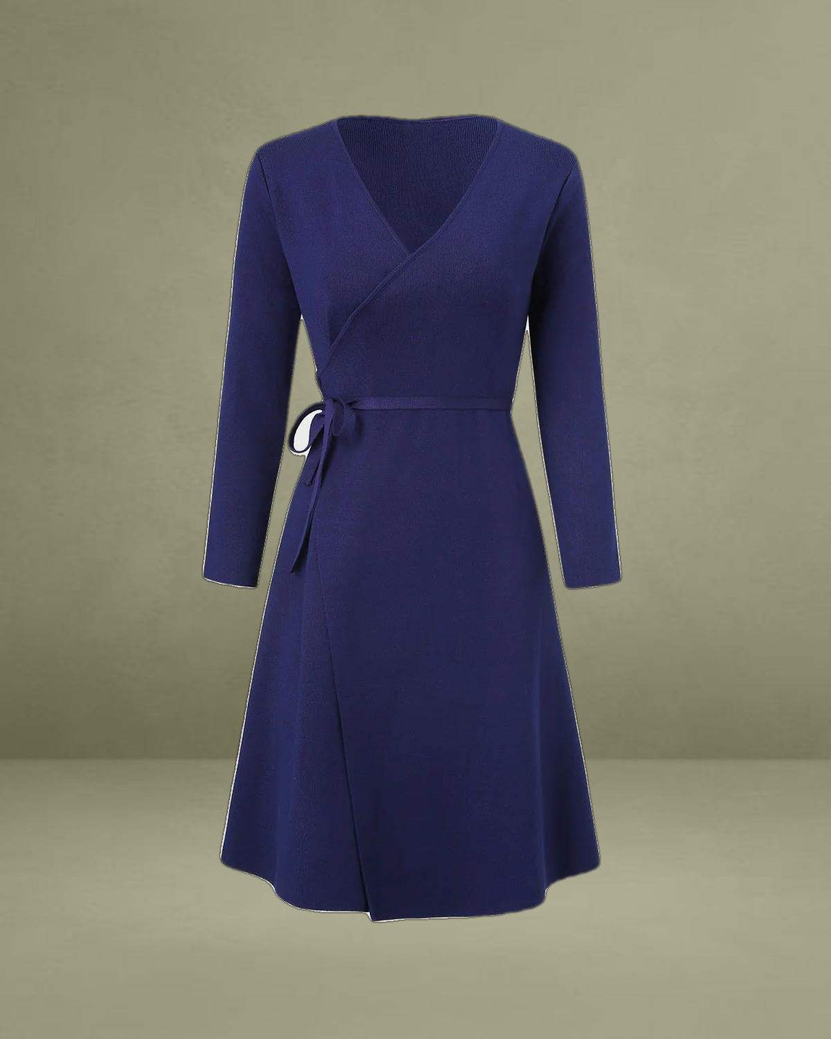 Navy V Neck Wrap Sweater Dress