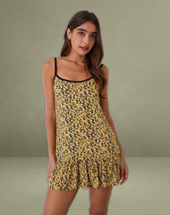 Marige Roundneck Mini Dress in Mini Bloom Yellow