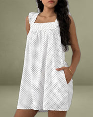 Sanaly Mini Dress in White with Black Micro Polka