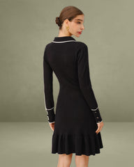 Black Contrasting Bodycon Button Sweater Dress