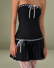 Petula Mini Dress in Black with Blue Contrast Ribbon