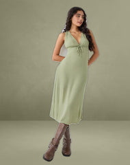 Havisla Tie Front Midi Dress in Sage Green