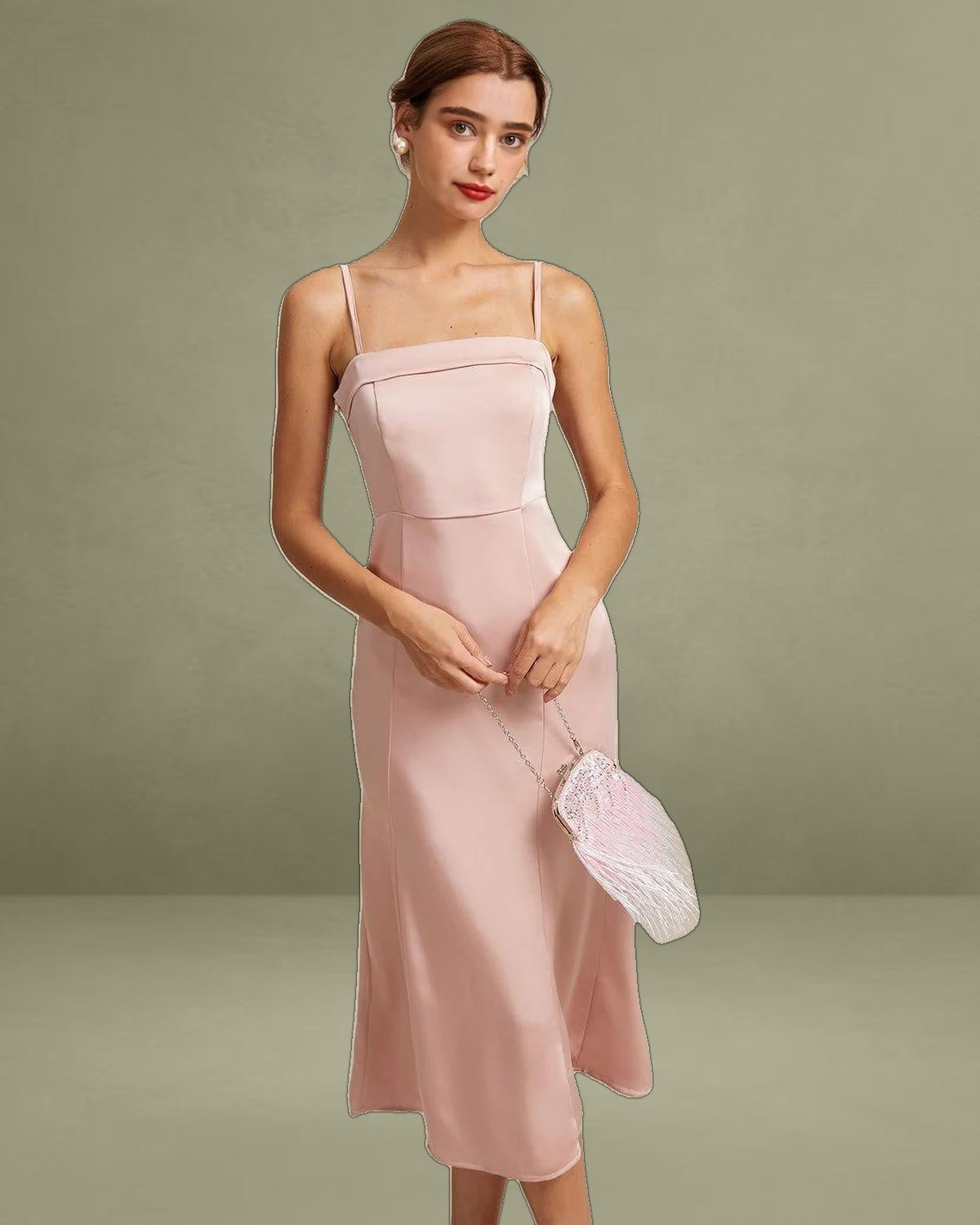 The Pink Bodycon Satin Cami Midi Dress
