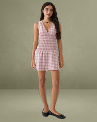 Hevoria Mini Dress in Basic Tartan Pink